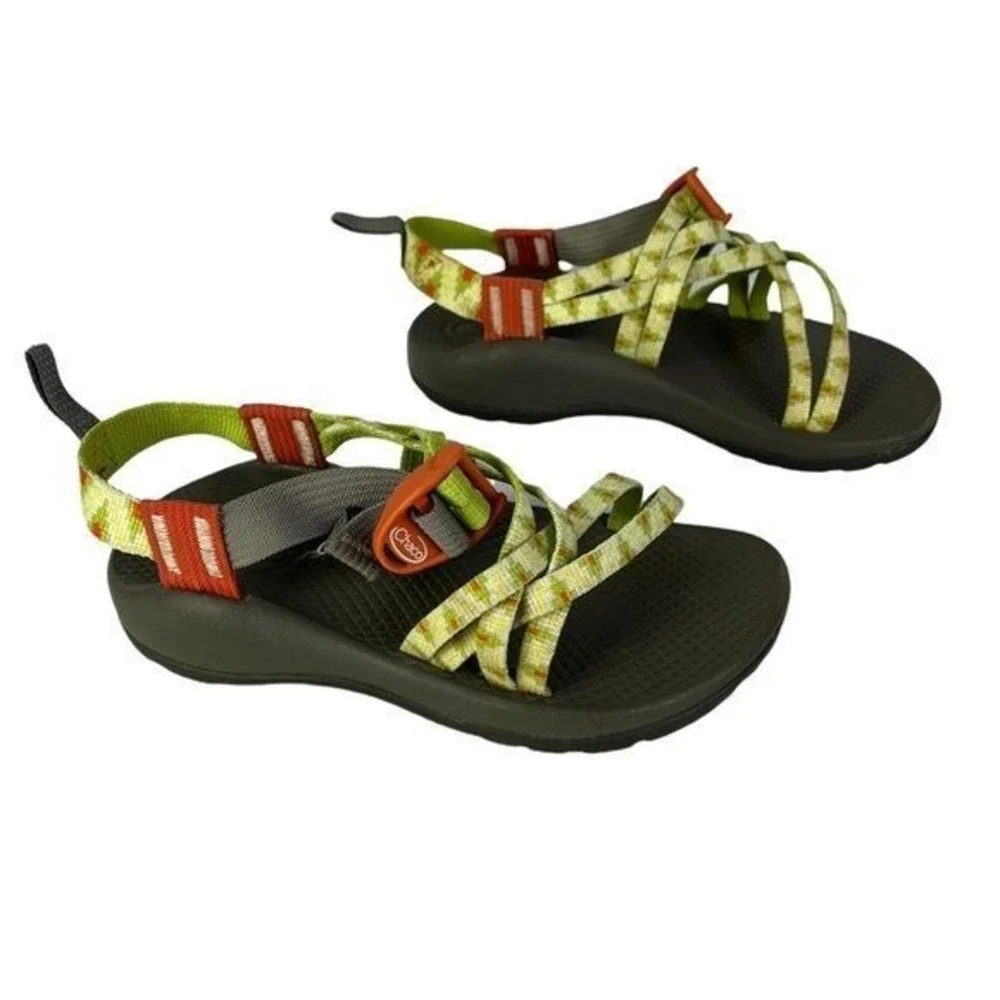 Chaco Z/2 EcoTread Sandals Youth 2 Green Multi Adjustable Strap Toe Loop Hiking‎
